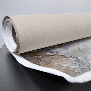 Abstraktes Gemälde in Beige und Grau mit Struktur