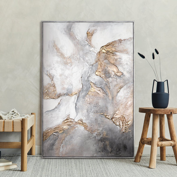 Abstraktes Acrylbild mit Struktur als Wanddeko im Schlafzimmer