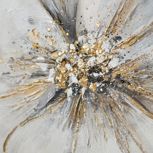  Nahaufnahme goldene Blütenstruktur auf Leinwandbild