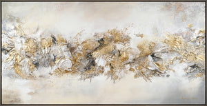 Pintura abstracta acrílica hecha a mano con acentos dorados sobre lienzo