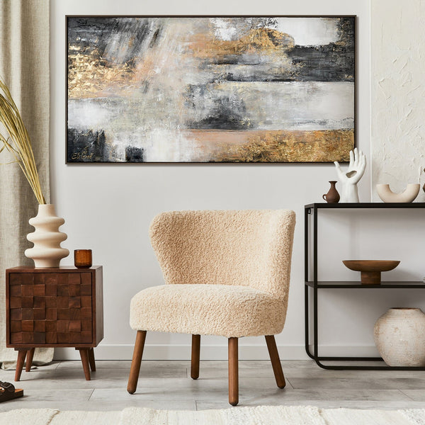 Großes abstraktes Wandbild über Schreibtisch