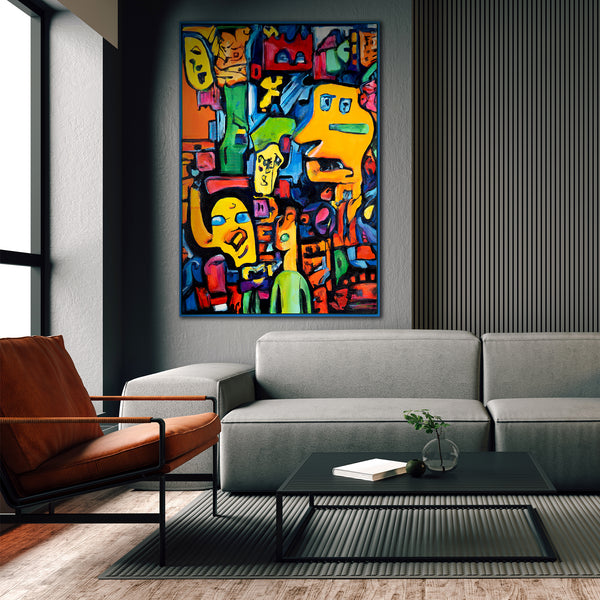 Cuadro pintado a mano en lienzo "Mosaico de la Identidad" – Decoración de pared original para salón