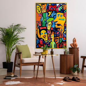 Cuadro pintado a mano en lienzo "Mosaico de la Identidad" – Decoración de pared original para salón