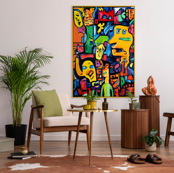 Cuadro pintado a mano en lienzo "Mosaico de la Identidad" – Decoración de pared original para salón