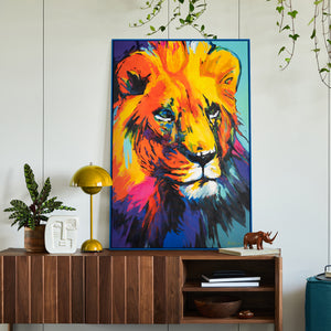 Raumansicht: "Löwengrazie" als Wandbild im modernen Interieur