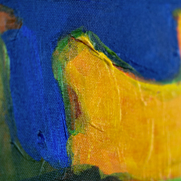 Nahaufnahme blauer Farbstruktur auf Leinwand