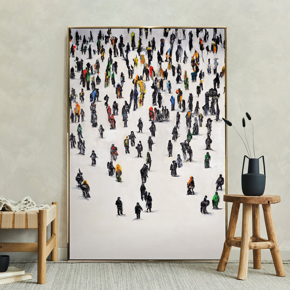 Wohnzimmer mit großem Bild urbaner Menschenmenge