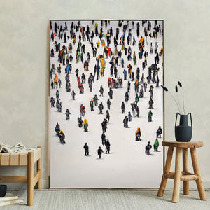 Wohnzimmer mit großem Bild urbaner Menschenmenge