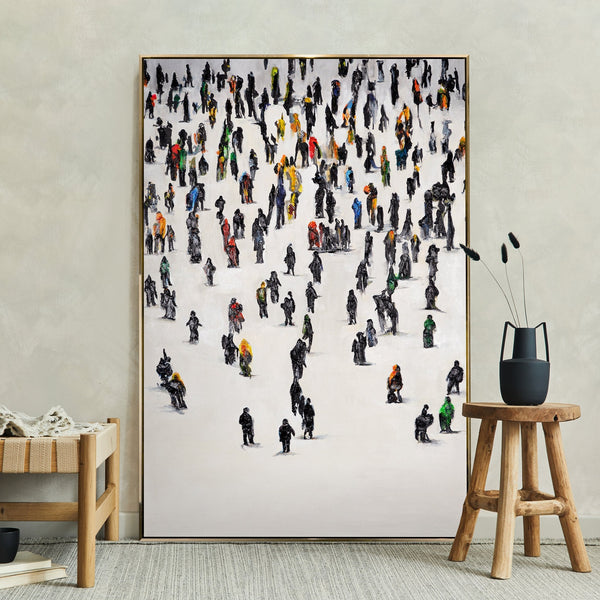Wohnzimmer mit großem Bild urbaner Menschenmenge