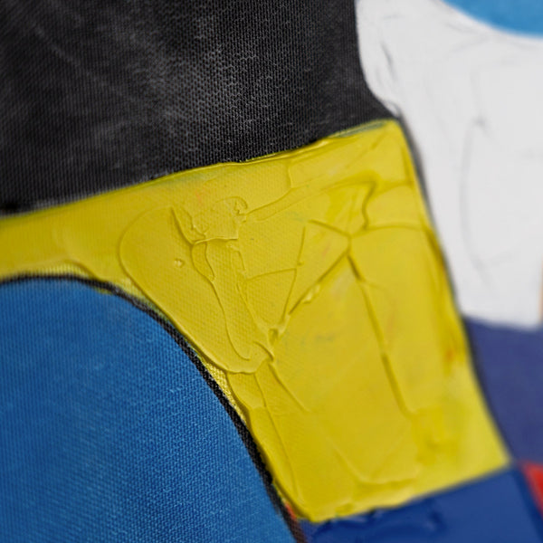 Detail mit strukturierter gelber Farbfläche auf Leinwand