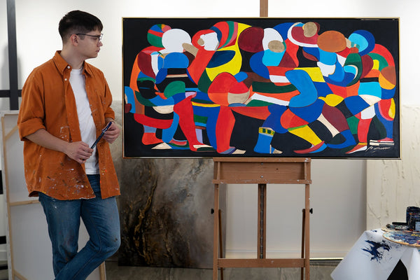 Cuadro moderno con marco "Danzas de colores y formas" arte abstracto