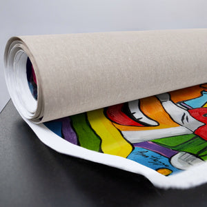 Nahaufnahme der gerollten Leinwandkante