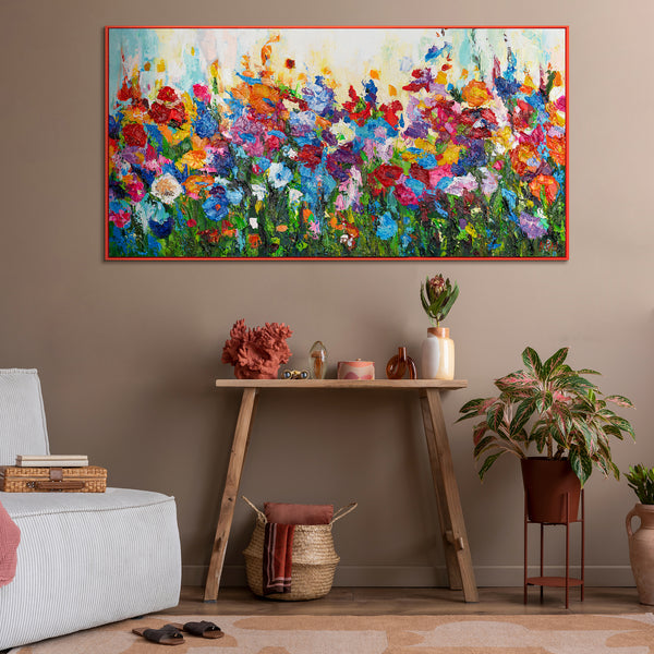 Pintura moderna "Colores florales" con marco para sala de estar
