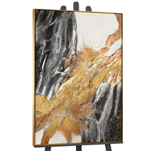 Pintura Acrílica Estructurada con Marco "Sinfonía Dorada" Arte Abstracto Moderno