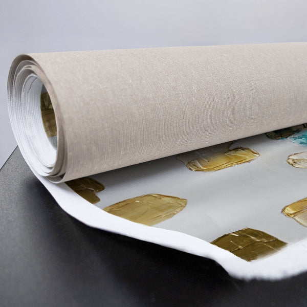 Strukturierte Leinwand mit Gold- und Türkistönen