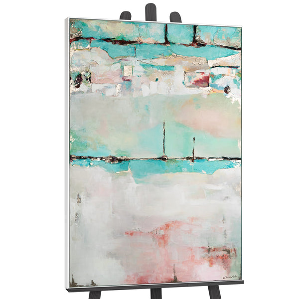 Pintura abstracta pintada a mano con marco "Consonancia Silenciosa" Arte de Pared Único