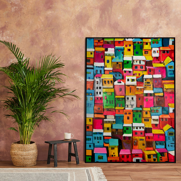 Buntes Leinwandbild in Wohnraum