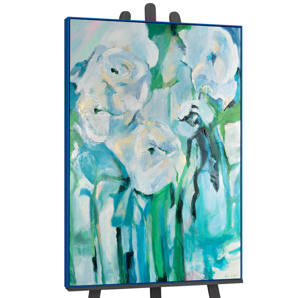 Handgemaltes Blumen-Gemälde Acrylbild auf Leinwand mit Rahmen Florale Abstraktion