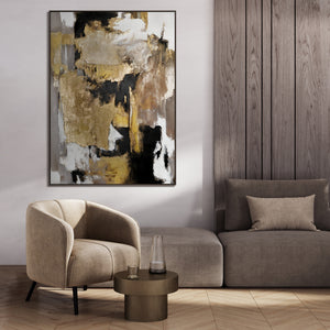 Cuadro abstracto "Fragmentos dorados" con marco arte moderno en lienzo