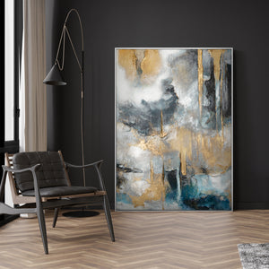 Cuadro abstracto "Consonancias doradas" con marco pintura moderna para salón