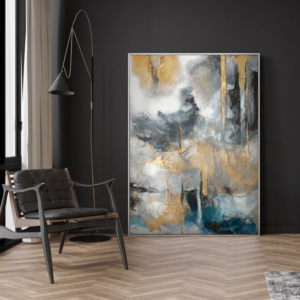 Cuadro abstracto "Consonancias doradas" con marco pintura moderna para salón