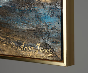 Pintura abstracta marina en lienzo – “Bahía Dorada” hecha a mano