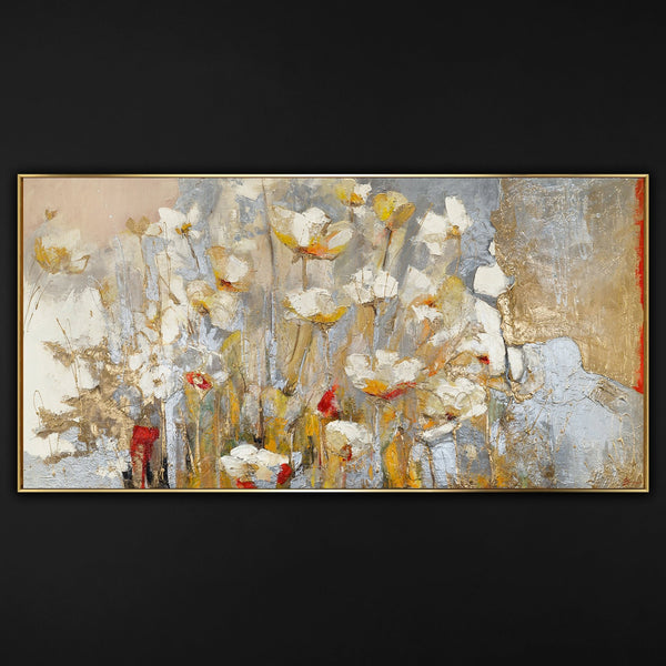 Pintura acrílica ‘Aroma de Primavera’ – Flores pintadas a mano con acentos dorados