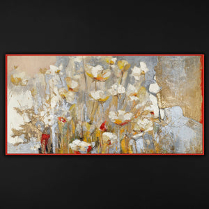 Pintura acrílica moderna con flores y acentos dorados – “Fragancia de Primavera”