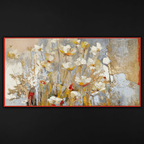 Pintura acrílica moderna con flores y acentos dorados – “Fragancia de Primavera”