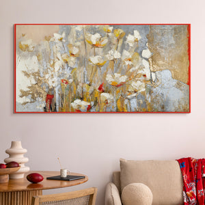 Pintura acrílica moderna con flores y acentos dorados – “Fragancia de Primavera”