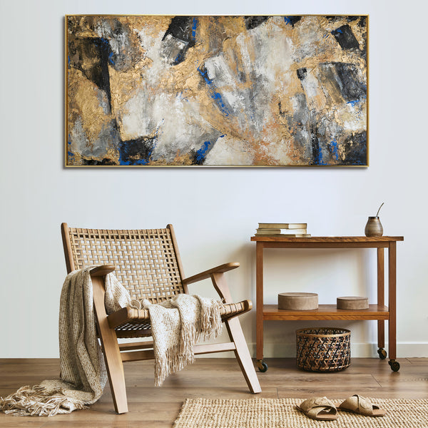 Pintura moderna abstracta ‘Contraste Dorado’ – Acrílico hecho a mano con acentos dorados