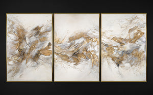 Cuadro tríptico con marco "Sombras brillantes" pintura abstracta moderna