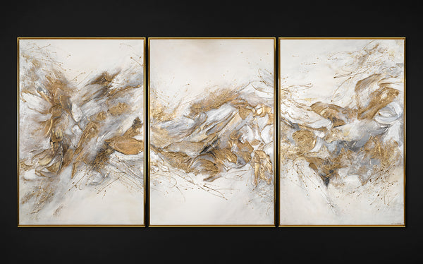 Cuadro tríptico con marco "Sombras brillantes" pintura abstracta moderna