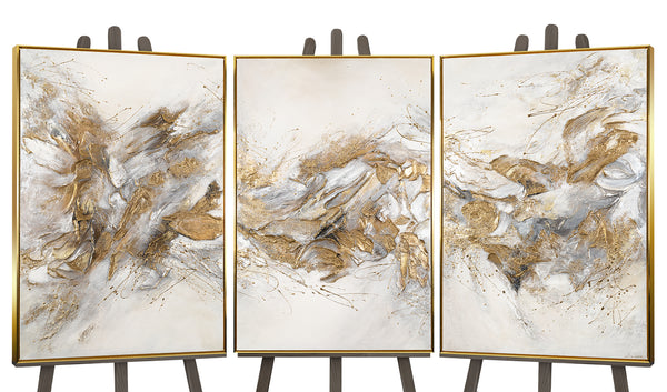 Cuadro tríptico con marco "Sombras brillantes" pintura abstracta moderna