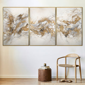 Cuadro tríptico con marco "Sombras brillantes" pintura abstracta moderna