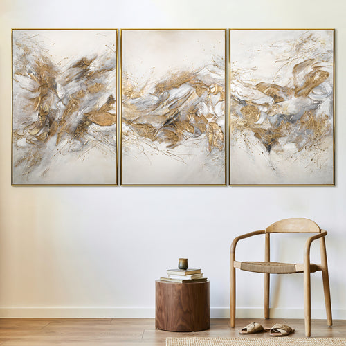 Cuadro tríptico con marco "Sombras brillantes" pintura abstracta moderna