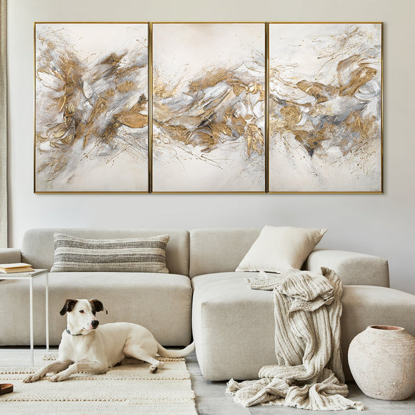 Cuadro tríptico con marco "Sombras brillantes" pintura abstracta moderna