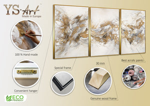 Cuadro tríptico con marco "Sombras brillantes" pintura abstracta moderna