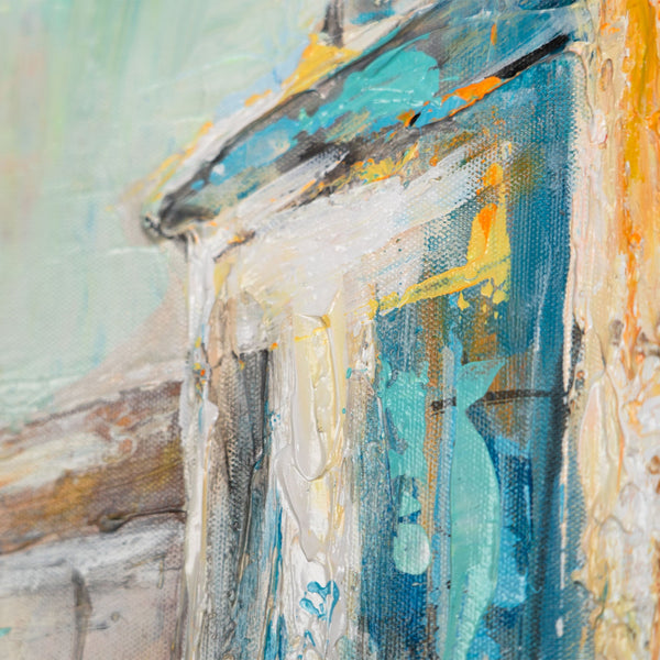 Nahaufnahme Gebäude Acrylmalerei – Stadt auf Leinwand