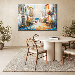 Wohnzimmer mit hängendem „Warme Brise“ Leinwandbild