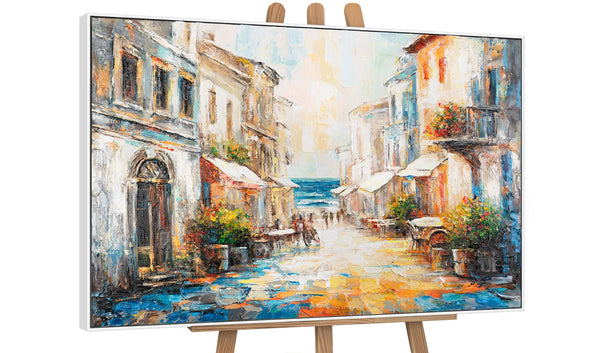 Stadtgemälde auf Staffelei – Acrylbild auf Leinwand weiß