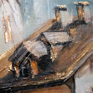 Dachdetail im Acrylbild – handgemalte Alpenlandschaft