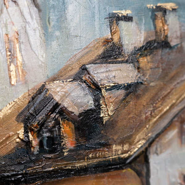 Dachdetail im Acrylbild – handgemalte Alpenlandschaft