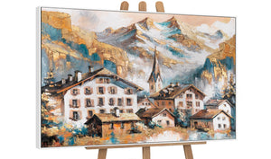 Alpenlandschaft Acryl auf Leinwand – weißer Rahmen gemalt