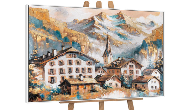 Alpenlandschaft Acryl auf Leinwand – weißer Rahmen gemalt