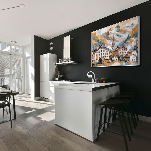 Handgemaltes Leinwandbild – moderne Alpenlandschaft im Raum