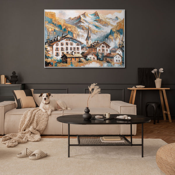 Alpenbild als Wanddeko – Wohnzimmer mit Gemälde Berglandschaft