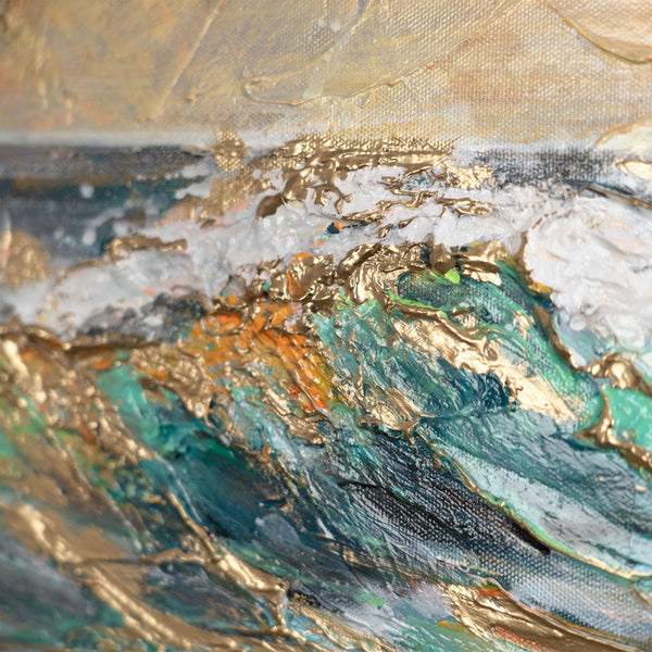 Nahaufnahme Meerwellen – Acrylgemälde mit Goldakzenten