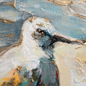 Möwenkopf als Detail – Texturierte Acrylkunst maritim