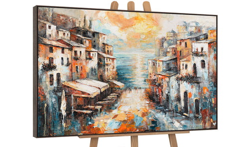 Stadtbild mit grauem Rahmen – Acrylgemälde auf Staffelei